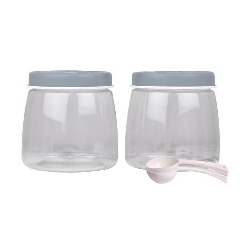 Image of FLAIR Cubics Airtight Food Storage Containers Set of 2 (1000ml each) with Spoon - Blue, BPA-Free, PET Plastic Jars, Space-Saving for Pantry, Snacks