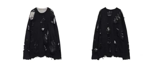 Men Fake Two Pieces Hole Long Sleeve Sweaters Knit Y2k Hollow Design Knitwear Sweaters2