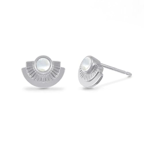 Boma Jewelry Sterling Silver White Mother of Pearl Fan Stud Earrings