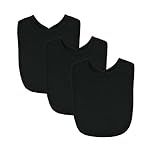 Royal Icon Baby Bibs 0-6 Months & 6-12 Months 100% Organic Cotton Hook and Loop Baby Feeding Bibs - Soft Absorbent Baby Bib - Baby weaning bib For Boys and Girls Set of 3/6 (3 x Black)