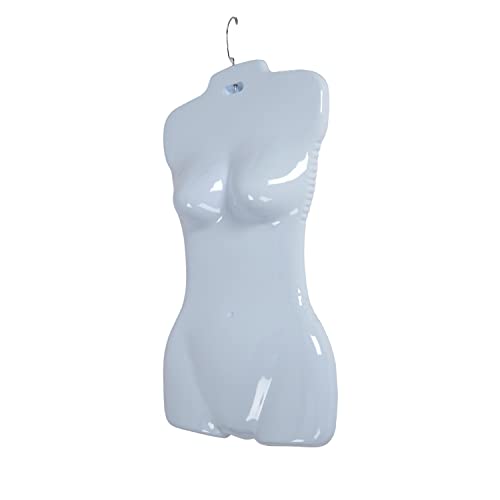 Economy Female White Hanging Plastic Torso Form With Hook - Fits Women’s Sizes 5-10 - Hanging Fashion Form Mannequin To Display Clothing And Accessories #TOP1