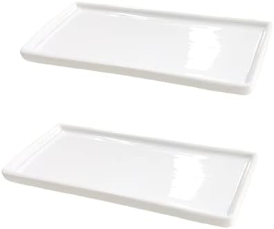 2 White Ceramic Trays, Small Rectangle Kitchen Sink Tray, Bathroom Holder and Organizers for Soap, Perfume, Candles, Towel, Plant, Jewelry
