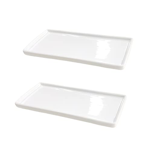 2 White Ceramic Trays, Small Rectangle Kitchen Sink Tray, Bathroom Holder And Organizers For Soap, Perfume, Candles, Towel, Plant, Jewelry #TOP1