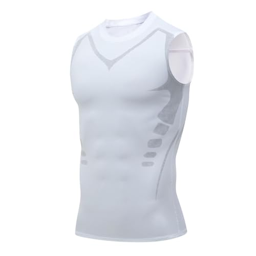 BQWXIEC Camiseta de compresión para hombre, moldeadora iónica sin mangas, para ginecomastia para hombre, camiseta sin mangas, Blanco-b, XL