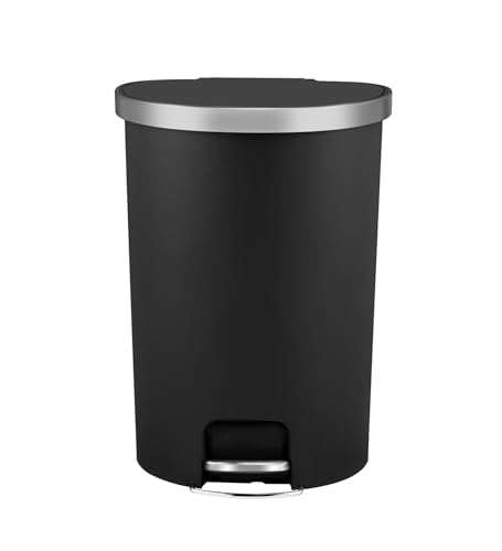 Image of Obsessions EKO 55L Semi-Round Plastic Step Bin with Pedal, Large Capacity Trash Can Ideal for Home, Kitchen and Office, Black