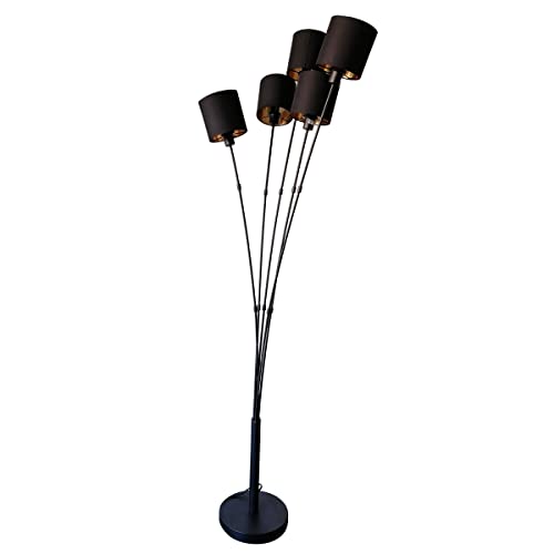 Osasy Neuheit Kreative Stehleuchte 5-flammig Wohnzimmer Stehlampeaus Metall/Stoff in Schwarz/Gold, 5 x E14 max. 40 Watt(Ohne Glühbirne), Fußschalter am Kabel, stehlampe modern für Büro Esszimmer.