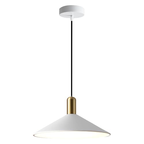 KCO Lighting Modern Cone Pendant Lighting White and Gold Pendant Light Kitchen Island Farmhouse Dome Pendant Light Mid Century Living Room Light Fixture Over Dining Table (White)