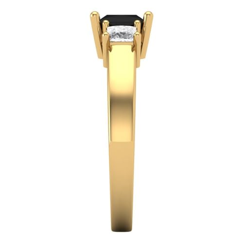 Clara Pucci 1.11 CT Princess Cut Natural Onyx Ring for Women in 14K Yellow Gold, 3 Stone Proposal Wedding Anniversary Designer Bridal Ring, Womens Solid Gold Ring3