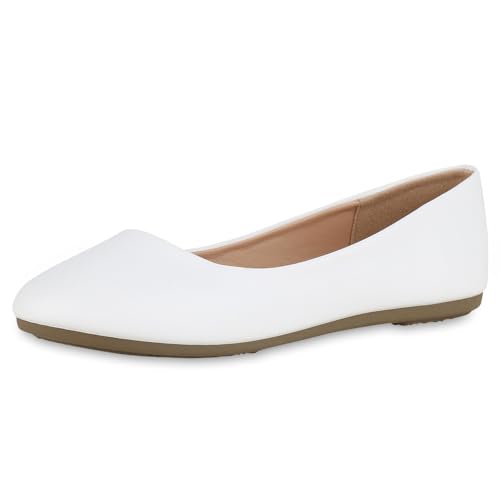 VAN HILL Damen Klassische Ballerinas Flach Basic Klassisch Schuhe 215500 Weiss 36