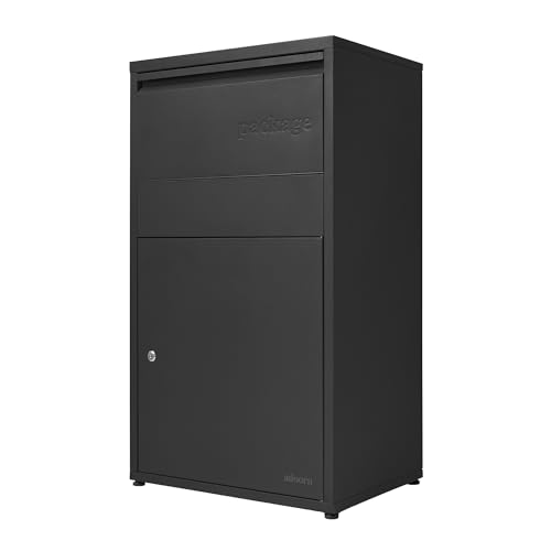 Image of Adoorn Package Delivery Boxes for Outside - Large Anti-Theft Secure Package Box - Free Standing Parcel Drop Box - Weatherproof Construction - Durable Steel - 36 inch H x 20.5 inch W x 15 inch D - Black