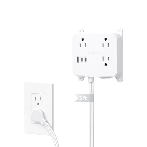 Image of TROND 3FT Short Extension Cord, Ultra Thin Flat Plug Power Strip with USB