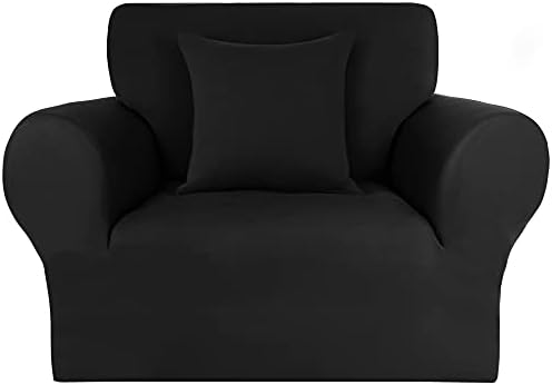 PiccoCasa Stretch Sofa Covers 3 Seater, 1- Piece Black Spandex Elastic Sofa Slipcovers for Universal Couch with 1 Cushion Cover, Washable Soft Couch Furniture Covers for Dogs Black