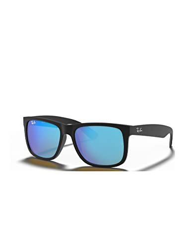 Ray-Ban Rb4165 Justin Occhiali Da Sole Nero Opaco Con Specchio Blu (622/55) 4165 62255 55 Mm Autentico, Gomma Nera.