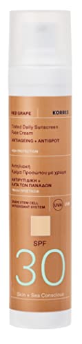 Korres RED GRAPE Getönte Sonnencreme fürs Gesicht SPF30 Anti-Aging + Anti-Dark-Spot, dermatologisch getestet, vegan, 50 ml