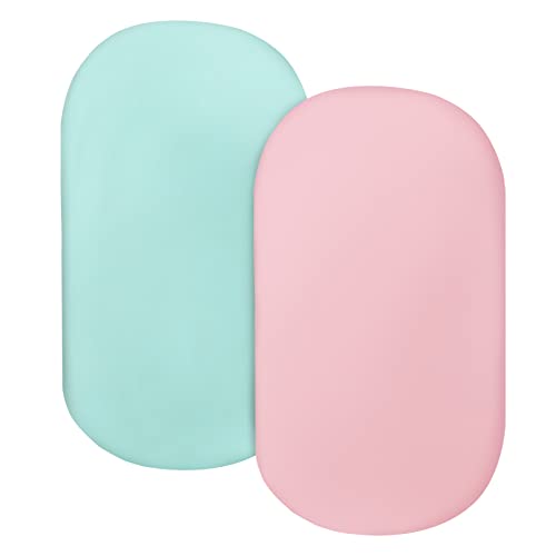 Image of Bassinet Sheet Set 2 Pack Fitted Bassinet Sheets for Baby Girl, Universal Microfiber Soft Cradle Sheets for Oval Rectangle and Hourglass Mattress, Blue and Pink