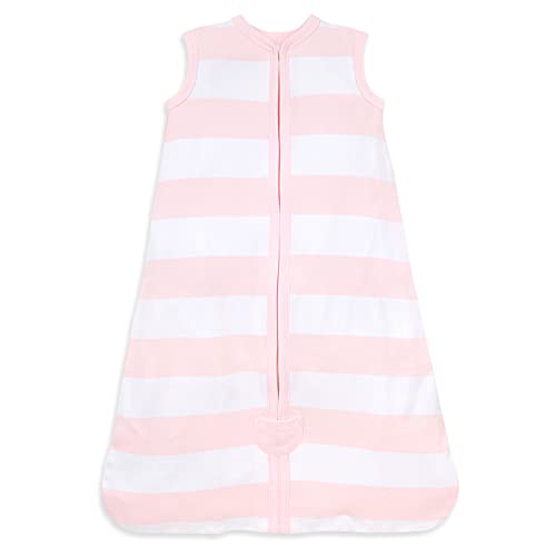 Burt's Bees Baby Beekeeper Wearable Blanket, 100% Organic Cotton, Swaddle Transition Sleeping Bag, Rugby Stripe Blossom, XL