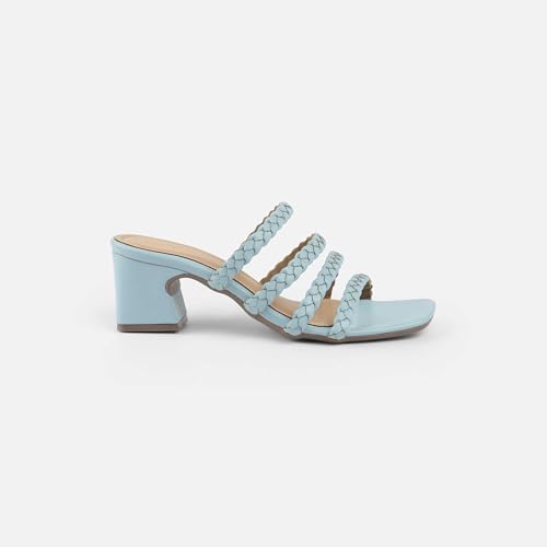Image of Mochi Women's Braided Heeled Sandals Strappy Square Open Toe Heels Backless Mules Slip On Block Heels