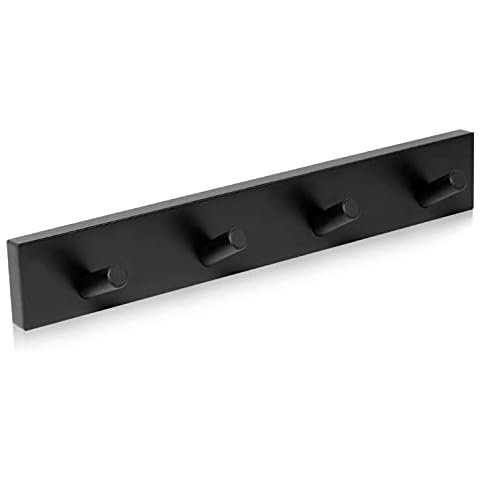Kukicu Natural Wood Black Wall Coat Rack with 4 Hooks - Wooden Wall Hook - Coat Rack for Entryway Bedroom Cover