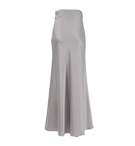 Jupe midi en soie argentée taille haute ample pour femme en taille 36