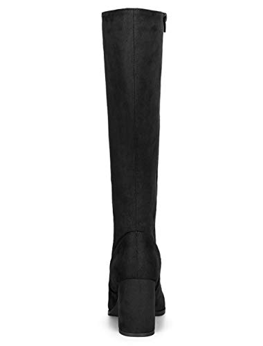 Allegra K Women's Side Zipper Block Heels Black Knee High Boots 5.5 M US