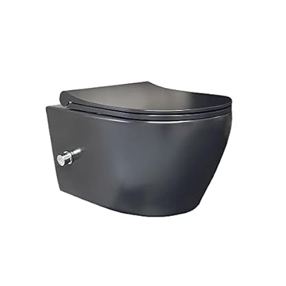 Aloni WC Schwarz Matt Spülrandlos Wand WC mit Taharet Armatur Softclose Deckel Toilette Hängend