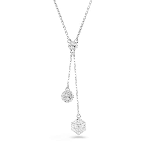 Swarovski Dextera Collier avec pendentif rond en Y plaqué rhodium avec sphère et cube pour femme Blanc, 61-67 cm Length, Cristal, Cristal