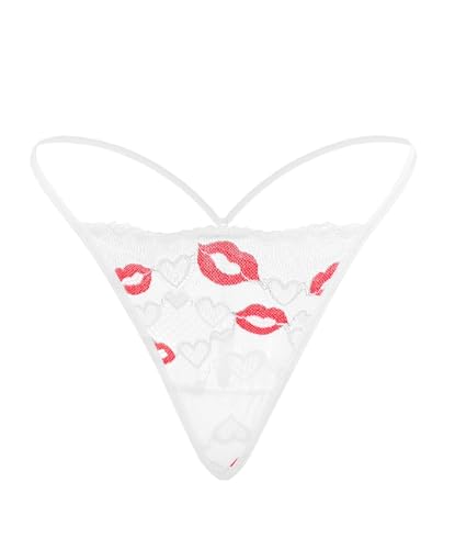 Image of Murimia Thongs for Womens Sexy Lace No Show Underwear Breathable T-Back G String Thongs Panties, B-White, Medium