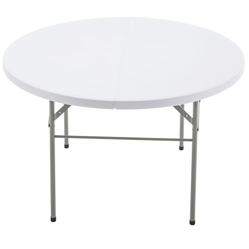 Image of BTEXPERT White 4 Ft 48inch Round Plastic Folding Table Commercial Portable Indoor Outdoor Accessory for Patio Backyard Dining Wedding Party Events Home Kitchen