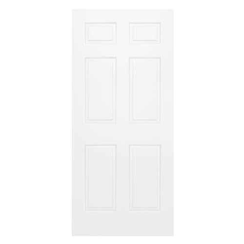 Image of JUBEST 36 inchx80 inch Raised 6-Panel Textured White Primed Hollow Core Interior Molded Door Slab, NOT Pre-drilled and NOT Included Hardware, Paintable Interior Door for Pantry, Laundry, Office
