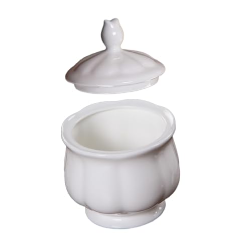 GRIRIW 1Pc White Ceramic Sugar Bowl with Flat Bottom Versatile Storage Jar for Western Coffee Tea and Candy Elegant Design Capacity and Easy to Clean