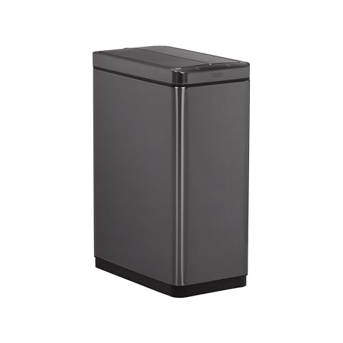 Image of Rubbermaid Elite Stainless Steel Slim Sensor Trash Can 12-Gallon Batteries Included Charcoal Wastebasket for Home /Kitchen /Hotel /Lobby /Office 11.8G