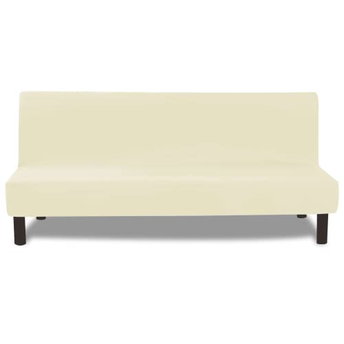 FIGOOO Funda para Sofá Cama sin Brazos 3 Plazas Funda de Sofá Elástica Plegable Ajustables Universal Spandex Funda para Futón Antideslizante Protector Cubierta del Sofá Clic-Clac,Beige