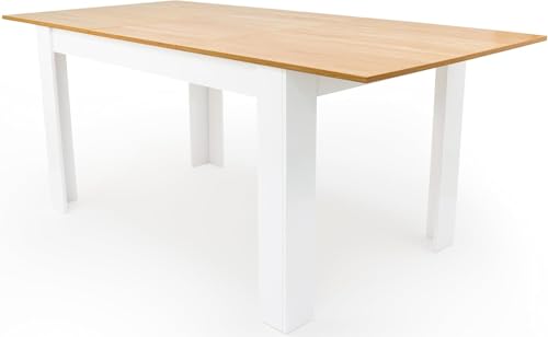 Edihome, Mesa Comedor Extensible, 140-190 Cm Largo X 90 Cm Ancho X 78 Cm Alto Modelo Denver, Para Salón, Cocina, Acabado Blanco Y Cambria Blanco Madera Extensible