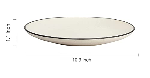 Image of Ceramic Plate Set,10 inches - Set of 6 Large Size Dinner Plate for Snacks, Appetizers etc. Handmade Stoneware Dinner Plate (Blue) (White Marble Matte)