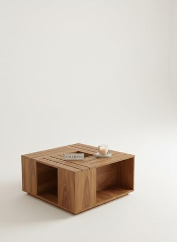Image of Sheeshsam Wooden Center Coffee Table - Solid Wooden Coffee Table for Living Room - Tea Table Teapoy Center Piece for Home Sofa Center Table for Living Room (Honey, Jacob)