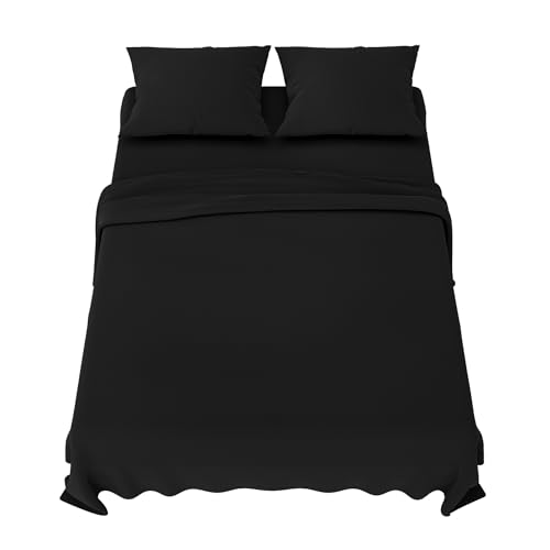 Dreamzie Sabanas 135x190 cm - Juego de Sabanas 4 Piezas - Poliéster Microfibra Cepillada - Sabana Bajera, Sabana Encimera Cama y 2 Fundas de Almohada (Sabanas 135, Negro)