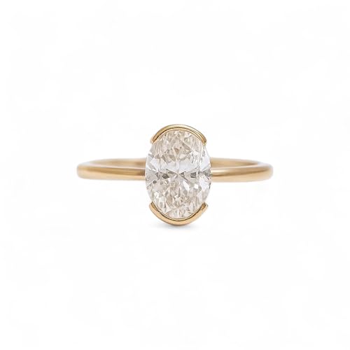 2CT Oval Cut Moissanite Engagement Ring for Women Half Bezel Set Solitaire Ring 14K Gold Classic Wedding Jewelry Proposal Gift for Wife - Main Image