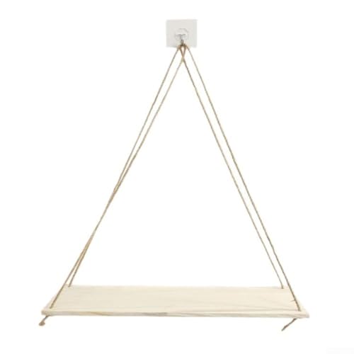 Estantes colgantes de madera reciclada rústica con cuerda, almacenamiento de pared interior para sala de estar, dormitorio, decoración de jardín (M)