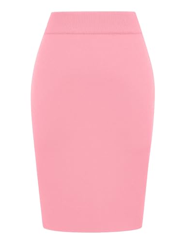 IDEALSANXUN Womens Stretchy Pencil Skirt High Waisted Bodycon Knit Knee Length Skirt with Back Slit