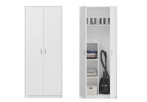 Home Collective Mehrzweckschrank Haushaltsschrank Besenschrank weiß 74cm Breite 180cm Höhe mit Einlegeböden und Extra-Fach, Schrank Organizer aus MDF Holz Home Collective Mehrzweckschrank Haushaltsschrank Besenschrank weiß 74cm Breite 180cm Höhe mit Einlegeböden und Extra-Fach, Schrank Organizer aus MDF Holz