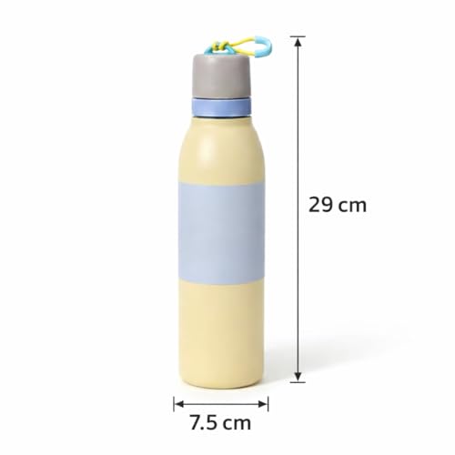 Image of Water Bottle for Office Use - Leak Proof Stainless Steel Bottle with Built-In Straw, 24oz, BPA Free, Easy Carry Loop, Durable for Daily Hydration (Light Yellow, 720 ML)