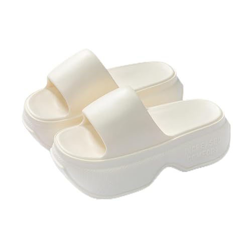 Alexis Leroy Casual Slippers for Women House Indoor Slides Bathroom Shower Sandals Lightweight Cushioned Thick Sole Easy to Clean White Platform 5-6 US