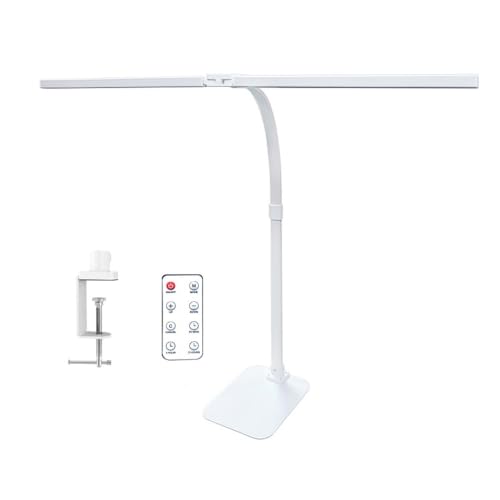 Image of LED Desk Lamp for Office Dorm Home - Eye Caring Desk Light with Timer, Remote Control 24W Brightest Dual Screen Computer Monitor Gooseneck Dimmable Table lamp with Anti-Glare Cover Clamp & Base