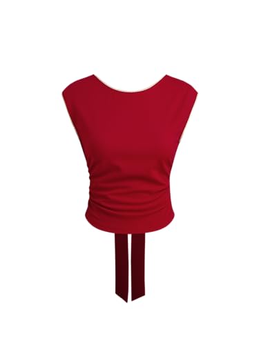 CIDER Tank Top Backless Bowknot Boat Neck Slim Fit Ruched Sleeveless Top Knit Fabric Women Going Out Tops