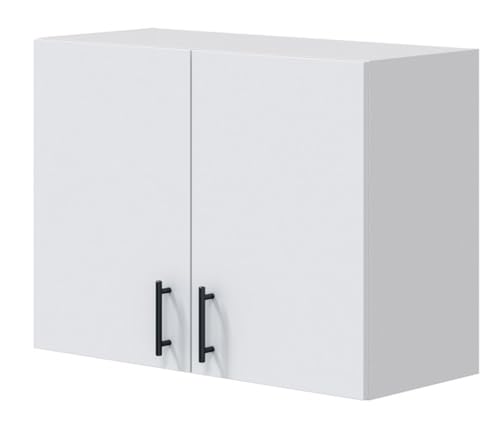 PEGANE Meuble à Suspendre, Meuble Haut pour Cuisine avec 2 Portes Coloris Blanc Brillant - Hauteur 59 x Longueur 80 x Profondeur 34 cm