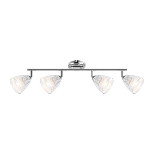 Image of Cosylyte Athella Bathroom 4 Light Modern Ribbed Glass Spotlight - Chrome Base, IP44, 86x12x21cm, 4xE14. Max. 10W LED (Bulb not Included)