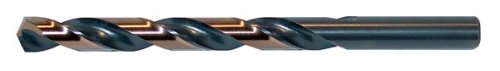 Drillco 480E Series High-Speed Steel Jobber Length Drill Bit, Black/Gold Oxide Finish, Round Shank, Spiral Flute, 135 Degree Split Point, #19 Size (Pack of 12)