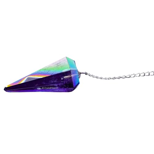 Image of Certified Amethyst Aura Quartz Pendulum Dowsing Tool - Natural Crystal Pendulum for Spiritual Guidance - Premium Dowser Pendulum for Accurate Divination and Energy Healing - Perfect for Energy Healing and Chakra Balancing - Handcrafted with Precision and Elegance