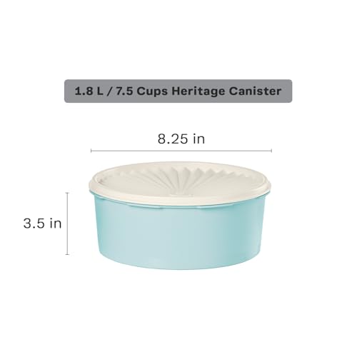 Image of Tupperware Heritage Collection 7.6 Cup Cookie Canister, Vintage Blue Color, Dishwasher Safe and BPA Free Container (1.8 L)