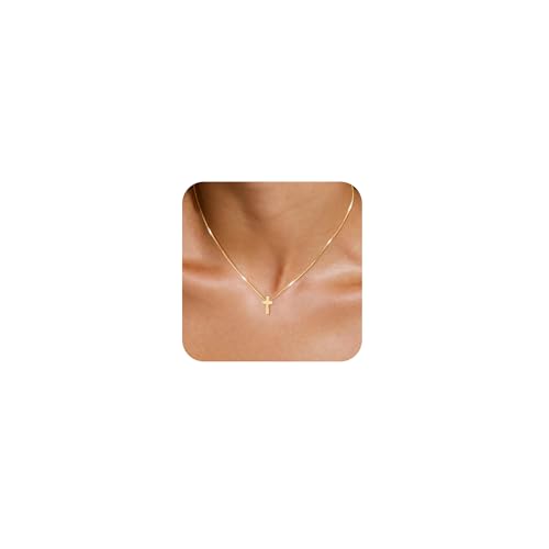 VIROMY Collier Croix Délicat pour Femme Petit Collier En Croix Plaqué Or 14k Pour Cadeau Bijoux pour Femmes